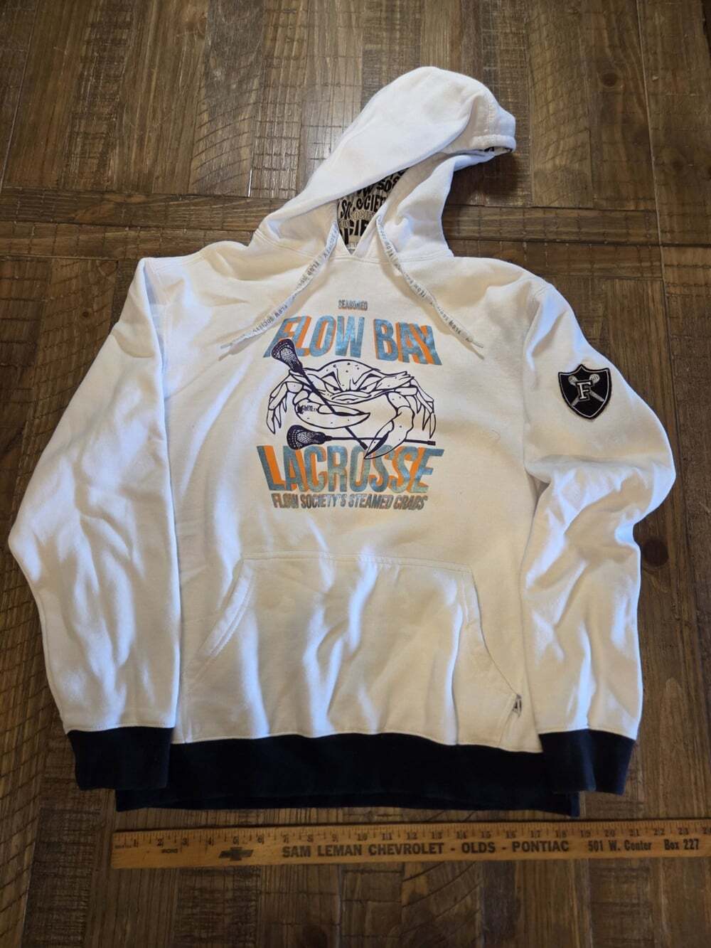 Flow Bay Lacrosse and Flow Society's Steamed Crabs Hooded Sweatshirt Large